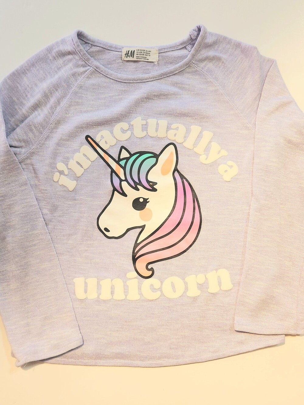 🩷H&M Lavender Girls' Unicorn Graphic Sweatshirt Size: 6-8Y